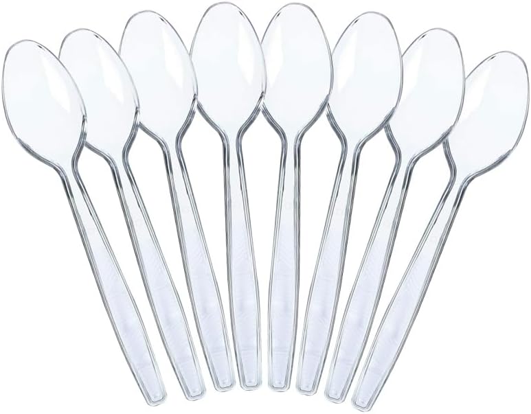 100 Piece Clear Plastic Cutlery Set, Heavy Duty Disposable Plastic Cutlery, Spoons, Silverware Set for Party Supplies, Dinner, Takeout, Catering, Food Service