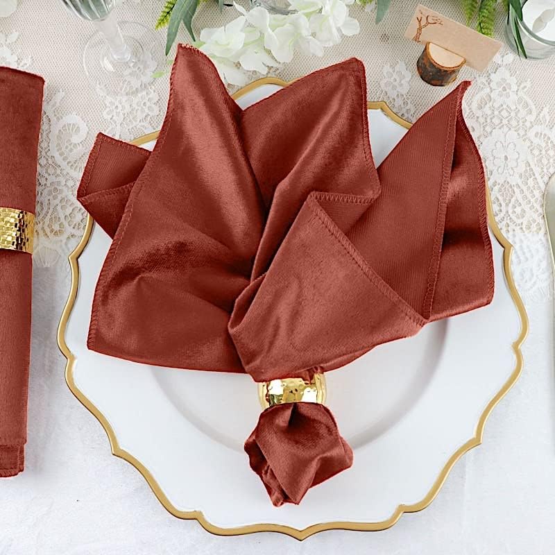 BalsaCircle 5 pcs 20x20-Inch Terracotta Premium Velvet Napkins Wedding Party Home Events Dinner Catering Linens Decorations Supplies