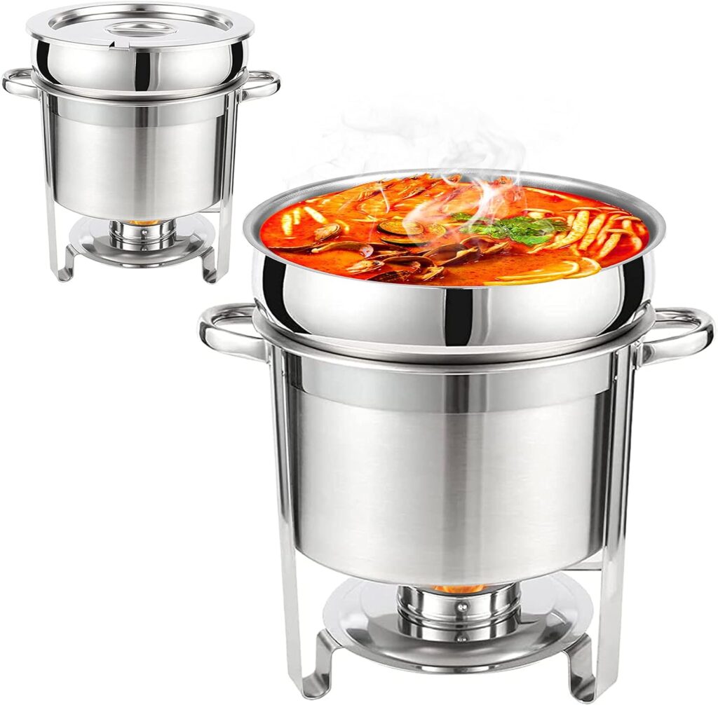 HORESTKIT Soup Warmer Soup Chafer Stainless Steel 7 QT Round Soup Chafer, Soup Chafer with Pot Lid and Fuel Holder, Commercial Grade for Catering, Parties, Events, Wedding, 2 Pack