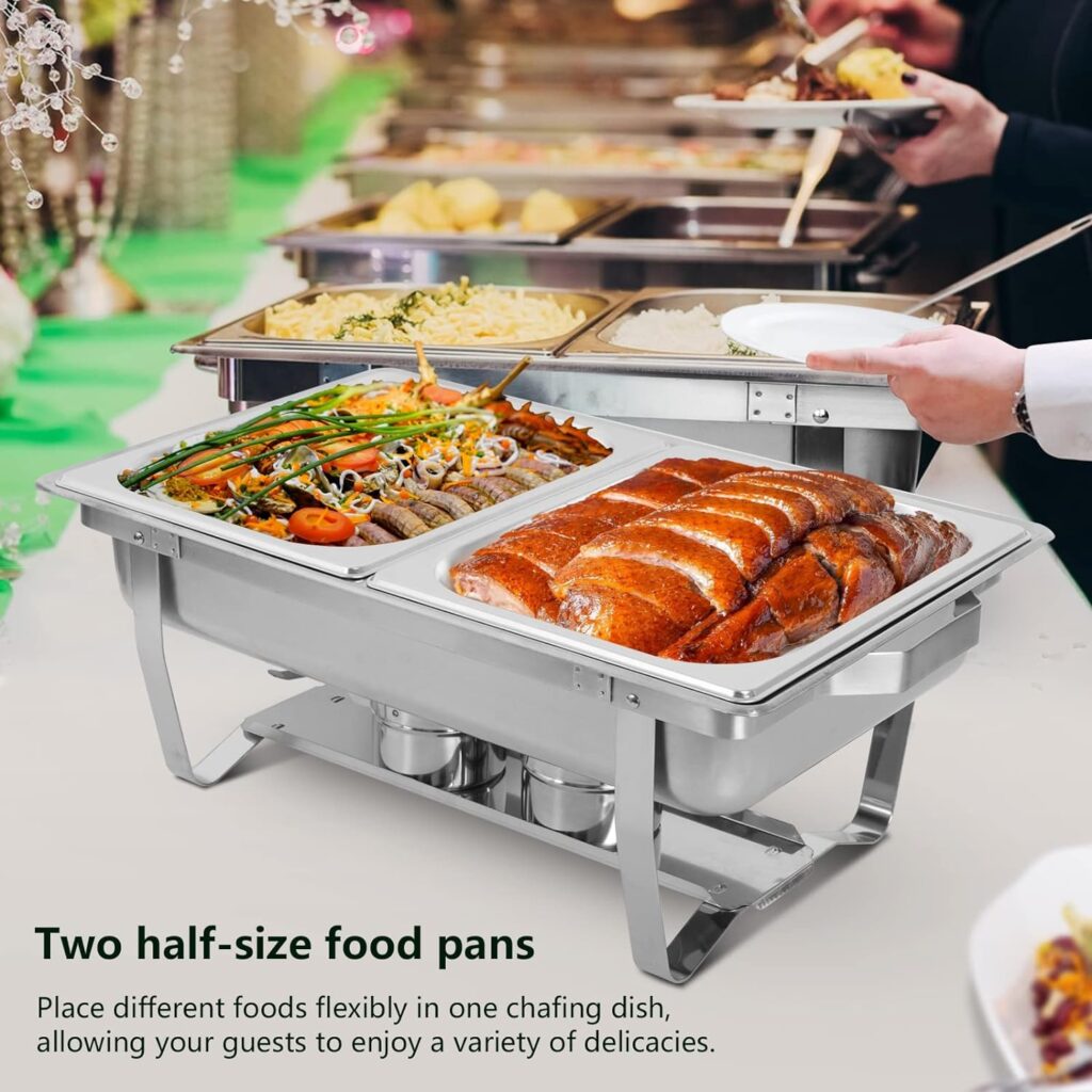 IMACONE Chafing Dish Buffet Set of 4, 8QT Stainless Steel Rectangular Chafers and Buffet Warmer Sets for Catering, Foldable Complete Set w/Half Size Food Pan, Lid, Fuel Holder for Event Party Holiday