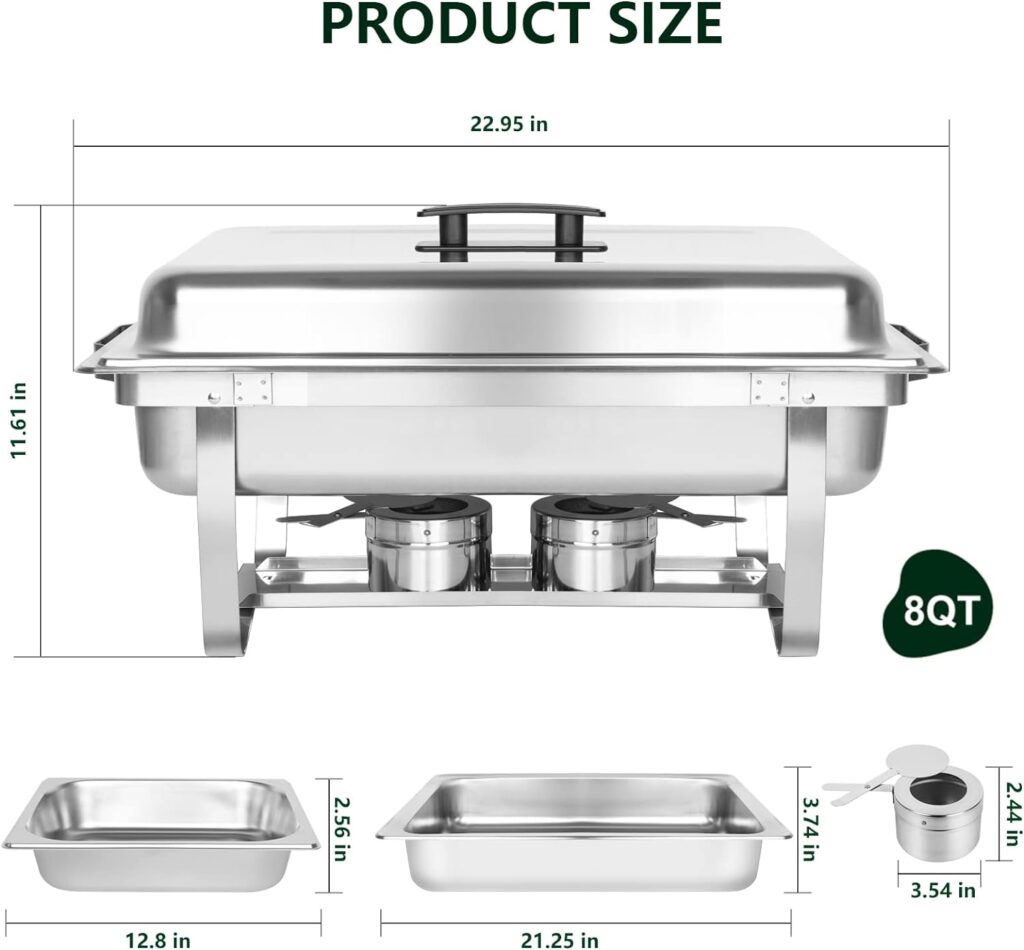 IMACONE Chafing Dish Buffet Set of 4, 8QT Stainless Steel Rectangular Chafers and Buffet Warmer Sets for Catering, Foldable Complete Set w/Half Size Food Pan, Lid, Fuel Holder for Event Party Holiday