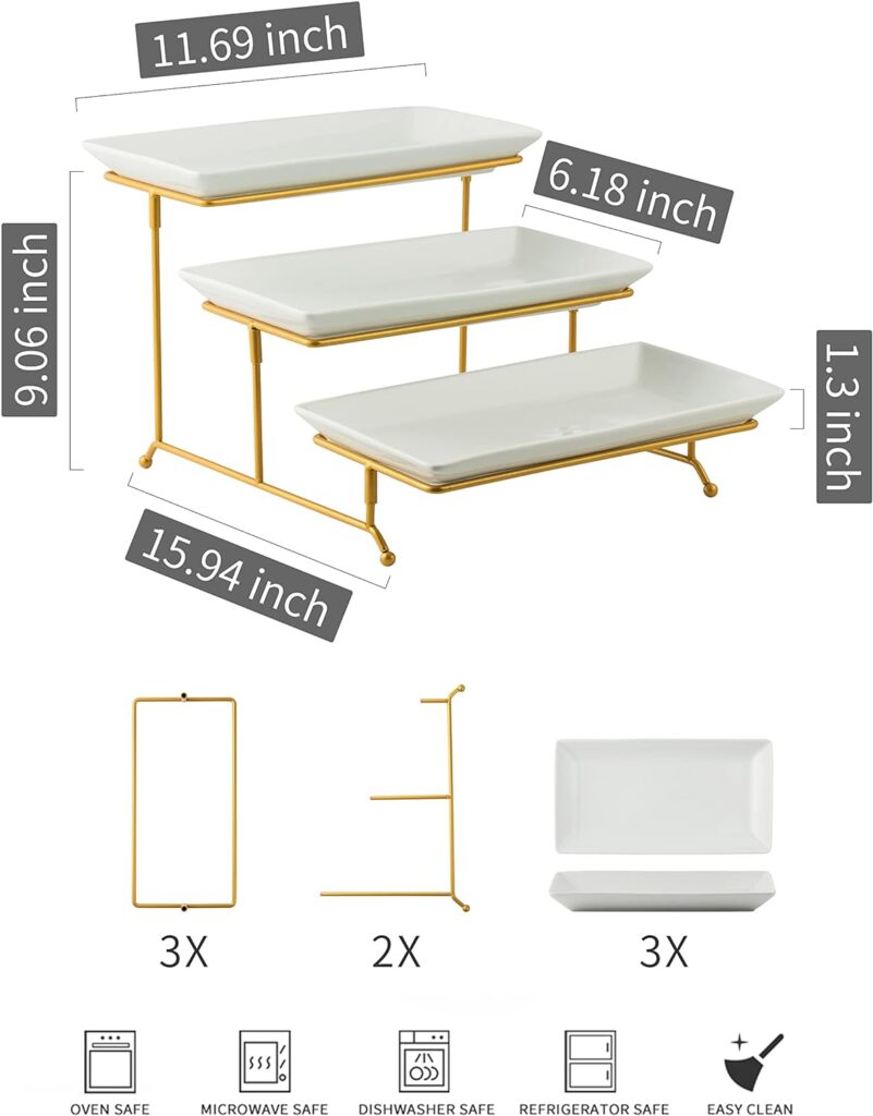 Large 3 Tier Serving Tray with Serving Stand, Serving Dishes for Entertaining, Suitable for Dessert Table Display Set Catering Supplies 12 inch Gold Serving Tray for Hot Chocolate Bar…