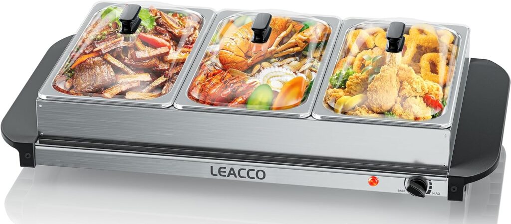 Leacco Buffet Server  Food Warmer, 3 x 2.5Qt Electric Chafing Dish Set, 25 x 14 Warming Tray Stainless Steel for Parties, Catering, Events