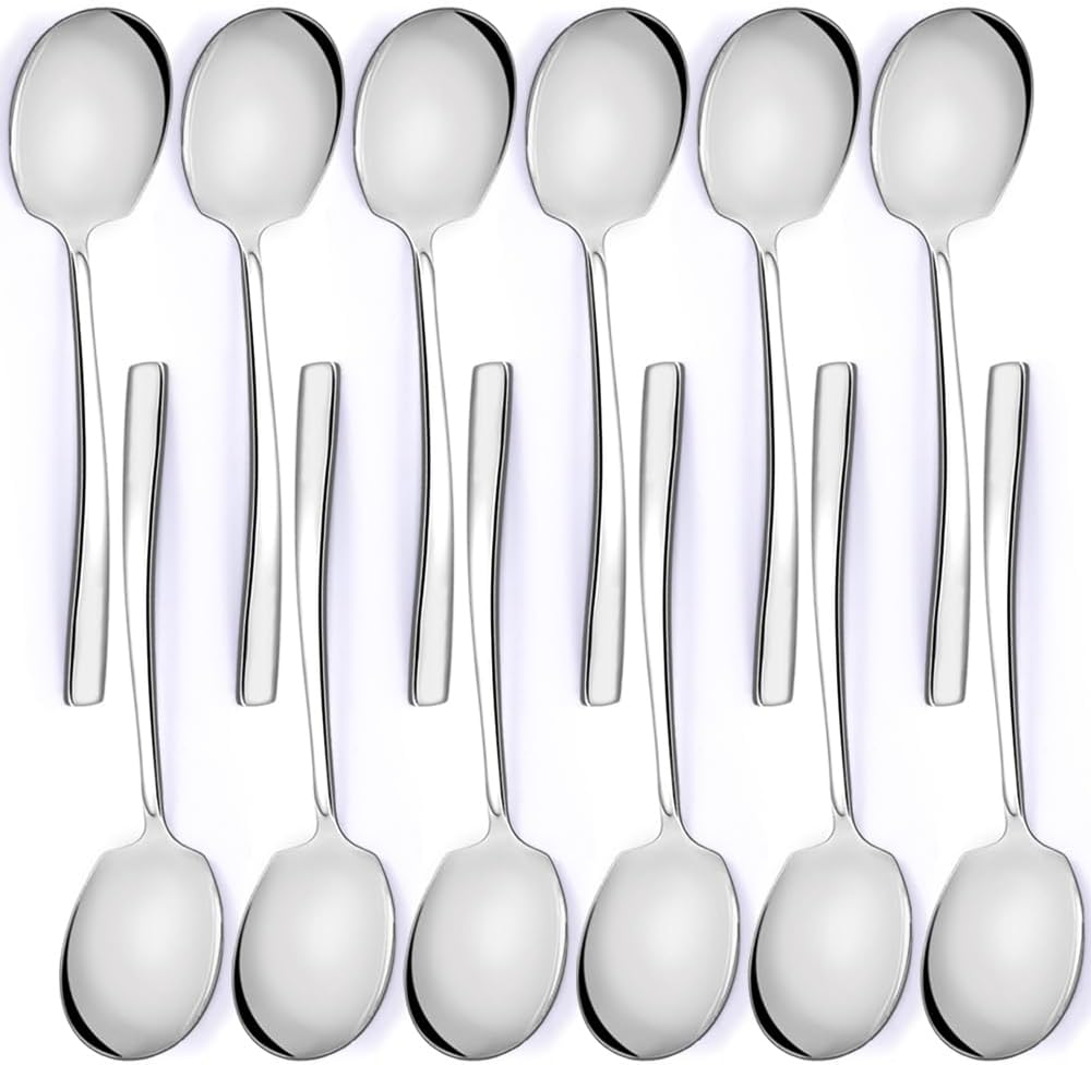 NeigeTec Stainless Steel Serving Spoon Set of 12 Pieces for Catering, Dishwasher Safe, 9.14 Inches Large Serving Utensils of Spoons (Silver-12set)