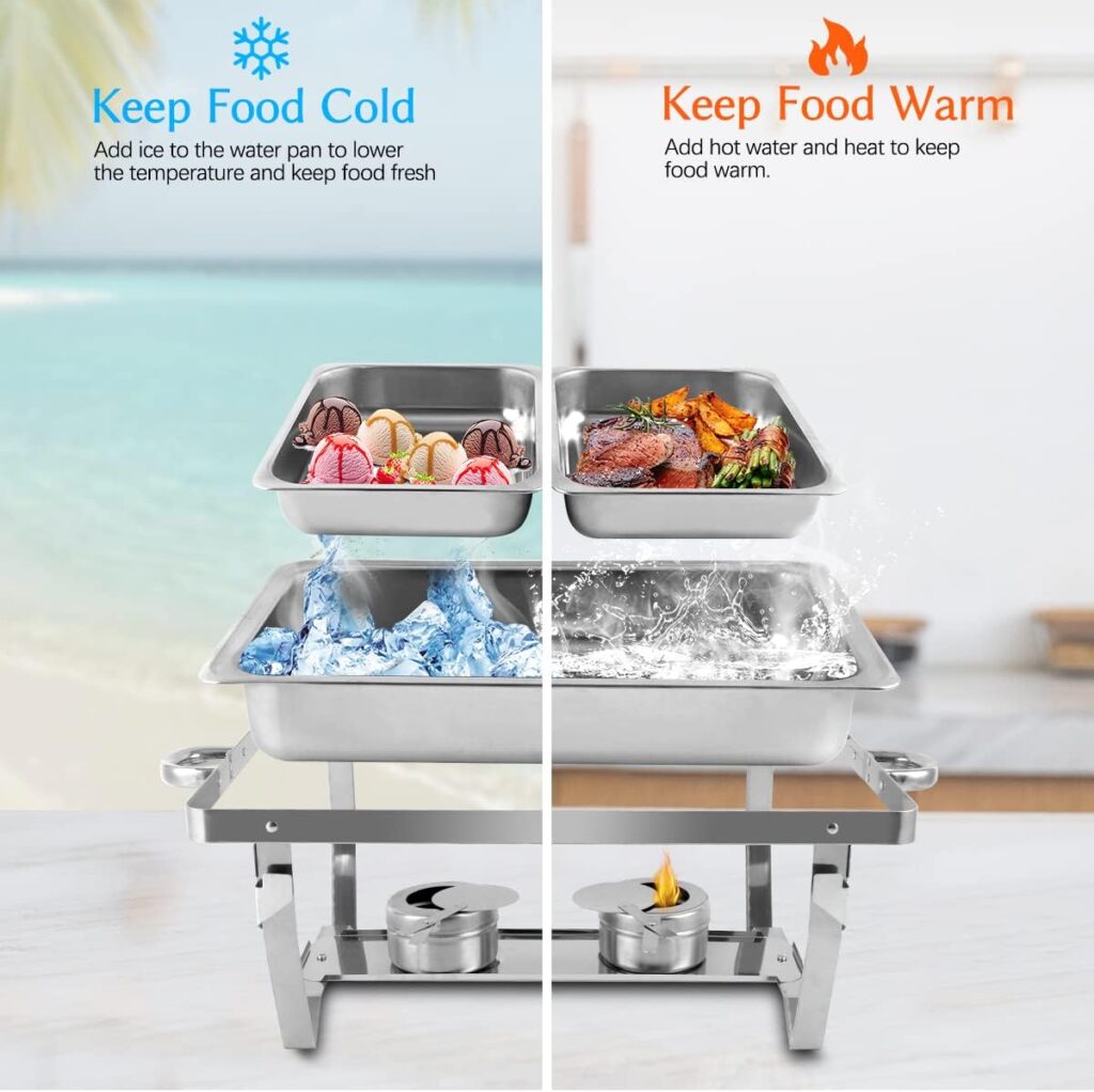 Snowtaros 4 Pack 8QT Chafing Dish Buffet Set, Stainless Steel Food Warmer Set, Rectangular Buffet Server with Tongs  Spoons for Parties, Catering, Banquets, Events (Half Size)