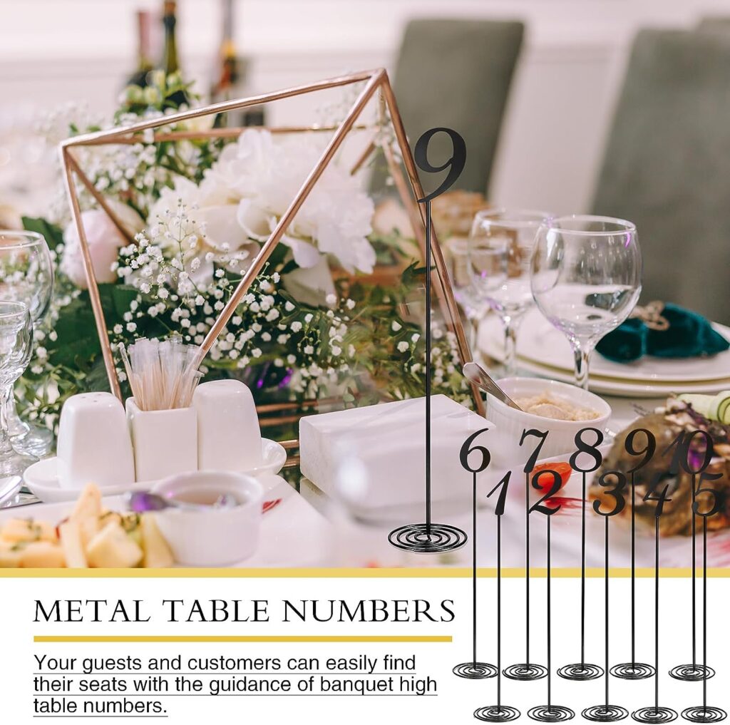 Therwen 20 Pcs Metal Table Numbers 1-20 Table Numbers for Wedding Reception 12 Inch Stainless Steel Party Table Number with Sturdy Holder Base for Banquet Wedding Party Event Catering (Black)