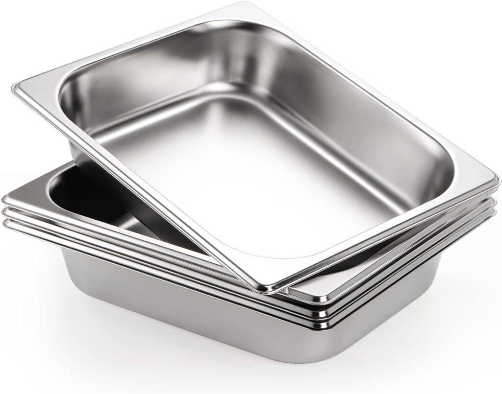 TOPZEA 4 Pack Hotel Pans Half Size, 2.5 Deep 1/2 Size Stainless Steel Steam Table Pan Buffet Catering Food Pan, Warmer Breading Tray Batter Pans for Hotel, Party Catering Supplies