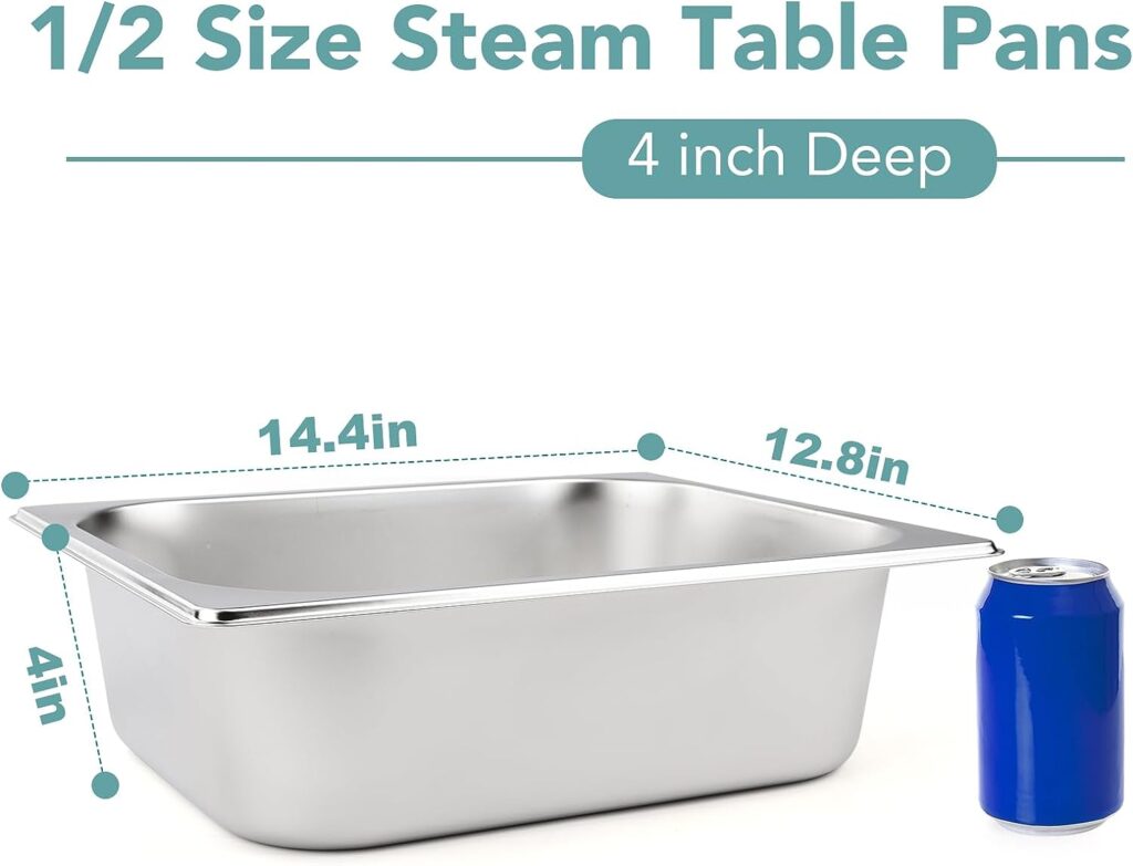 VOISEN 2 Pack Hotel Pans,1/2 Size 4 Deep,Anti-Jamming Steam Pan,Commercial Stainless Steel Pan, Steam Table Pan, Catering Food Pan