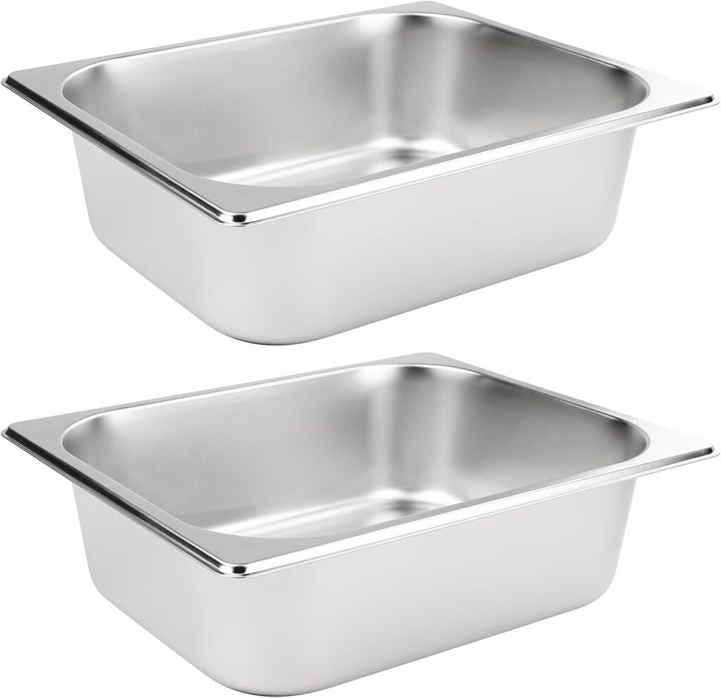 VOISEN 2 Pack Hotel Pans,1/2 Size 4 Deep,Anti-Jamming Steam Pan,Commercial Stainless Steel Pan, Steam Table Pan, Catering Food Pan