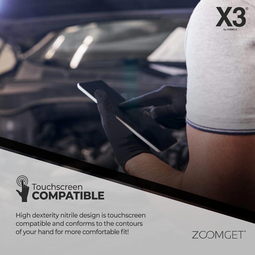 X3 Black Nitrile Disposable Industrial-Grade Gloves 3 Mil, Latex and Powder-Free, Food-Safe, Non-Sterile, Lightly-Textured